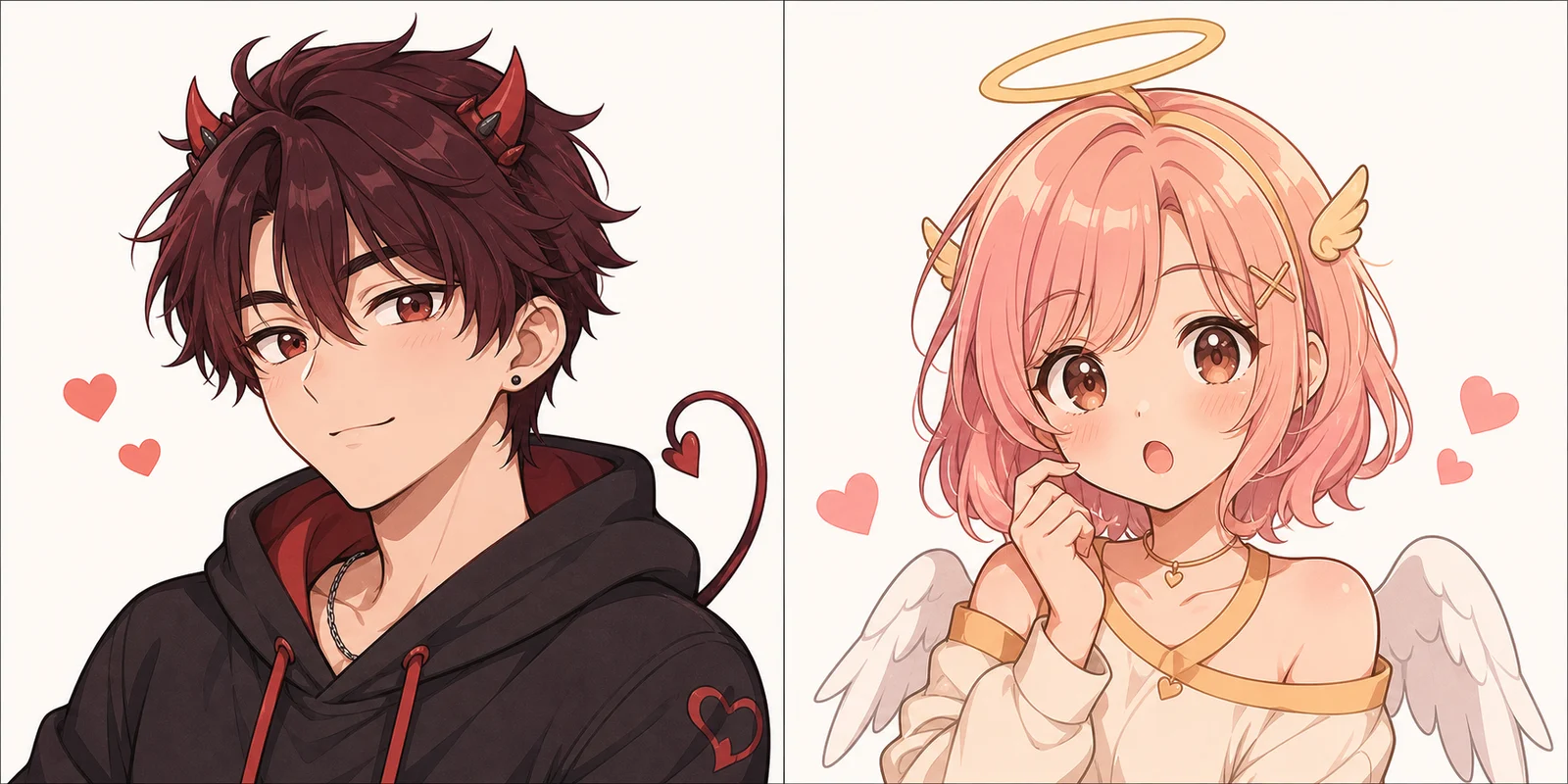Template do criador de matching PFP: par anime fofo de anjo e diabo