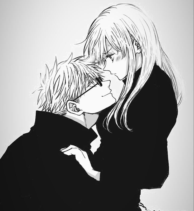 Matching PFP Maker template: black and white manga couple