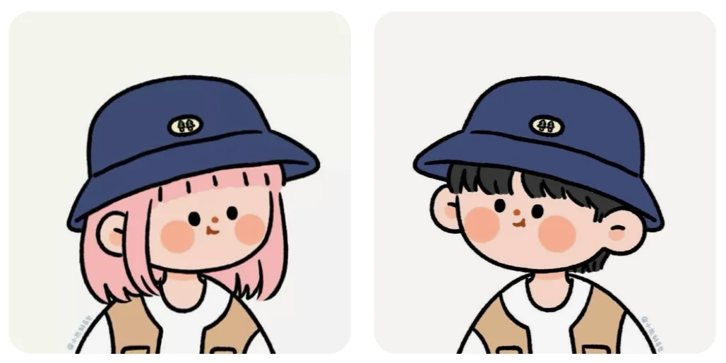 Matching PFP Maker template: blue hat cartoon avatar set