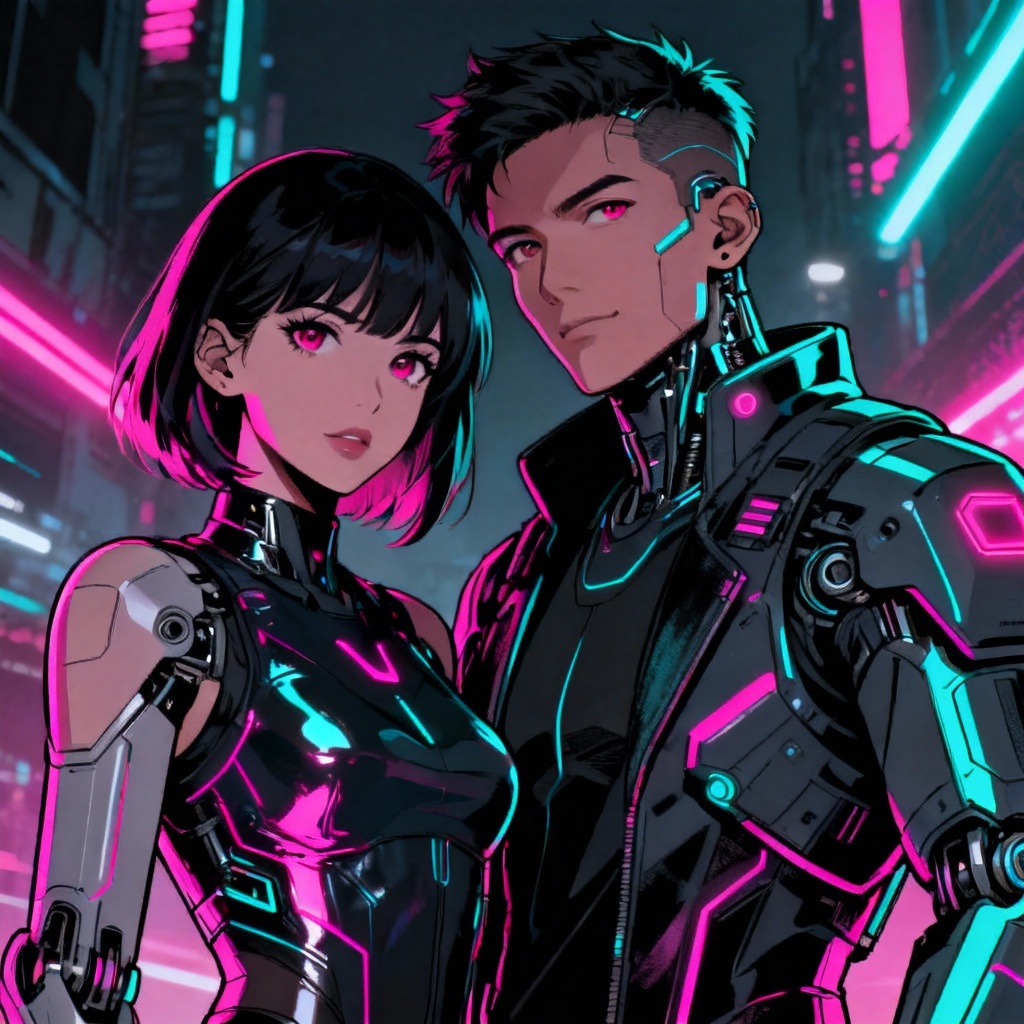 Matching PFP Maker template: cyberpunk neon couple avatar