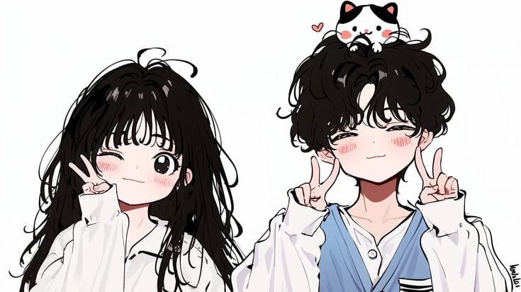 Matching PFP Maker template: playful cat anime duo